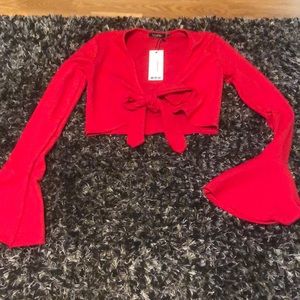 Red front tie crop top